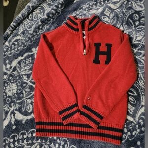 Tommy Hilfiger Red Zip-Up Sweater with Black Details Size 4
